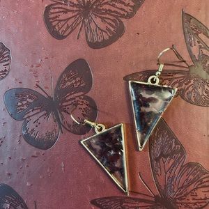 Handmade Gold Garnet Triangle Earrings